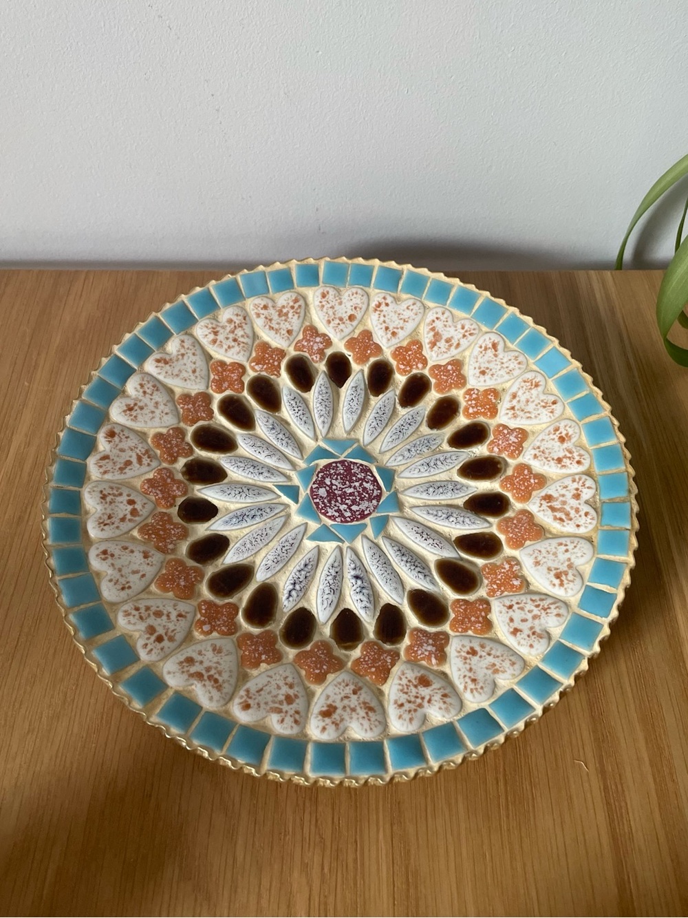 Vintage MCM Decorative Mosaic Heart Tile Plate Trinket Dish Catchall 8”
